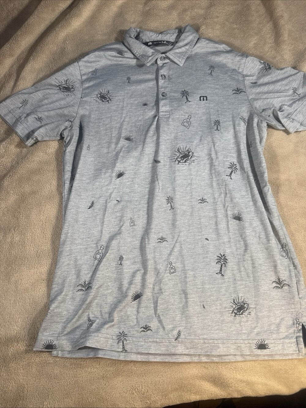 Travis Mathew Ice Breaker Performance Piqué Polo Mens M Heather Med Grey